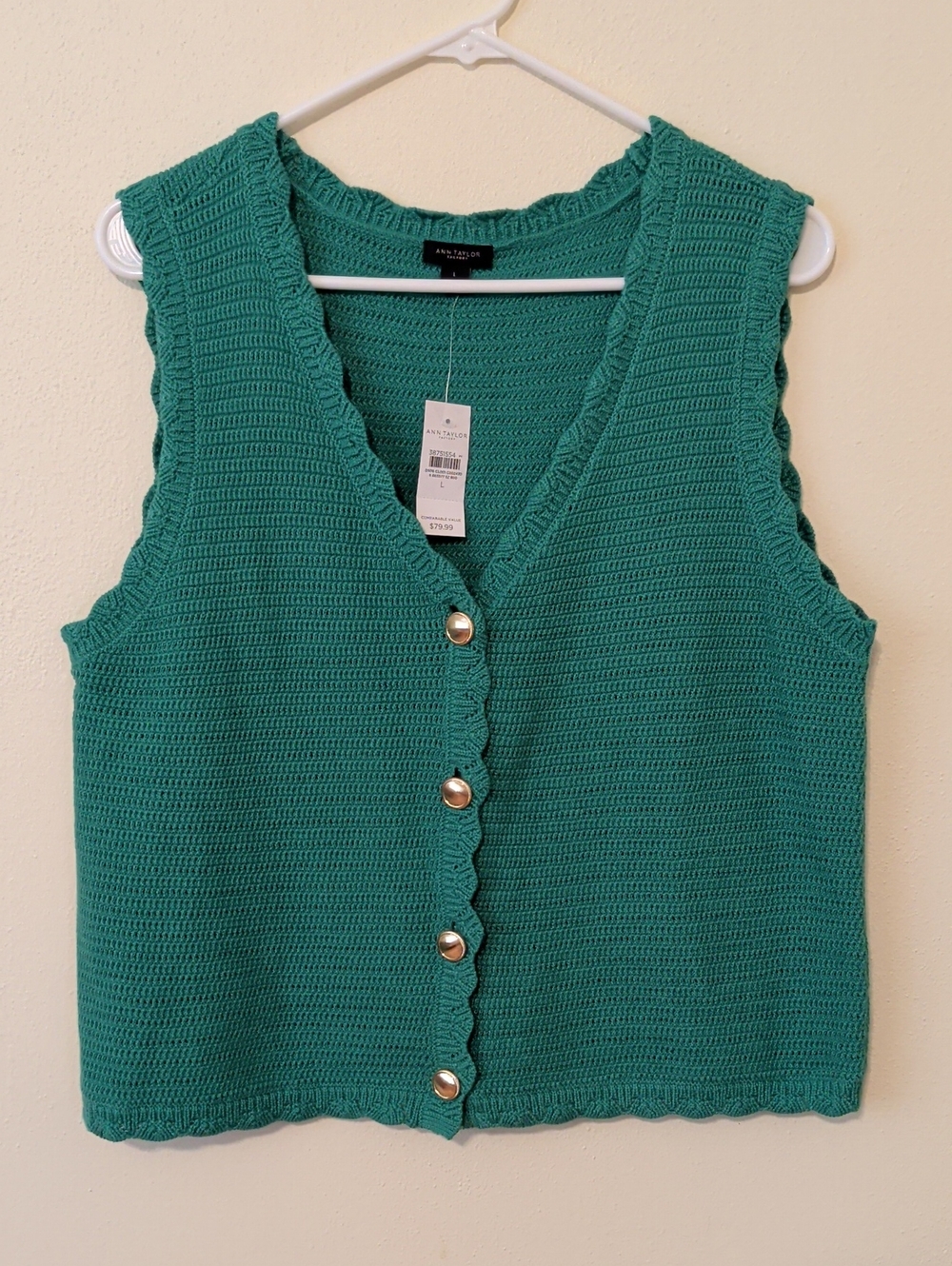 Ann Taylor Crochet Scallop-Edge Button Vest